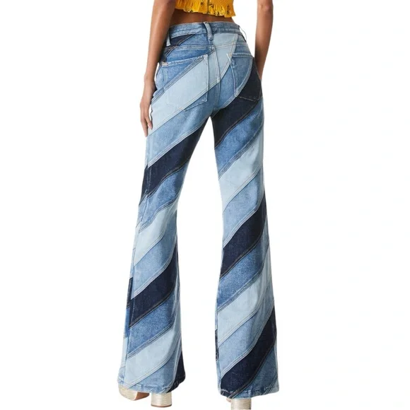 Alice + Olivia Beautiful High Rise Wide Leg Jeans - Indigo Twirl Patchwork Sz 26 - Picture 2 of 11